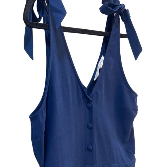 Cupcakes & Cashmere Topeka Jumpsuit M | Navy Crepe Wide-Leg with Shoulder Ties - Picture 13 of 16